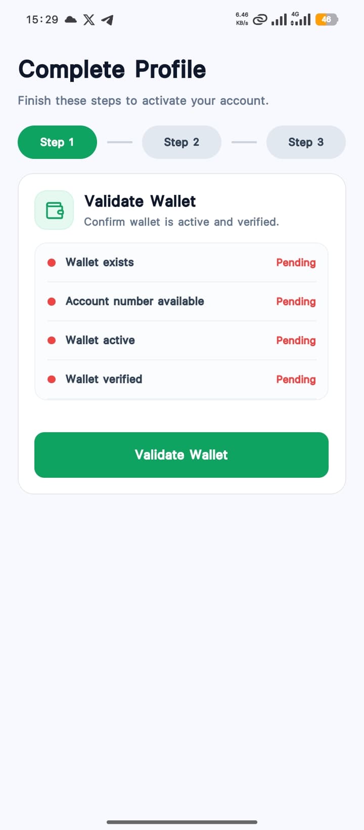 Complete profile screen