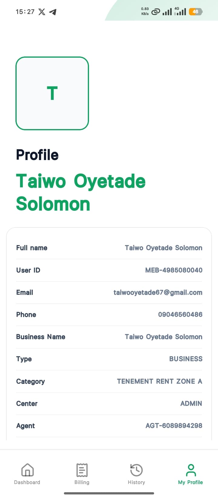 Profile screen